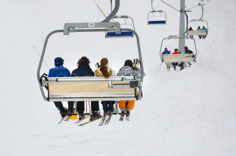 Ski lift elevator on the mountain ski slope, Bansko, Bulgaria
